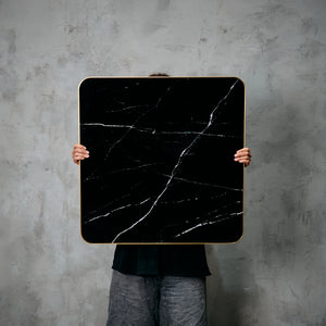 Cubierta Cuadrada Negra 70x70 Mármol melamina  B/bronce